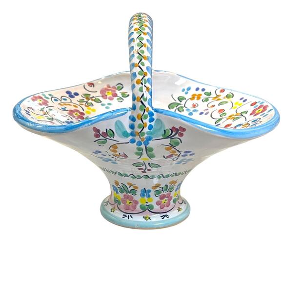 Handmade Spanish Pottery Floral Basket – Ceramica Artistica Cruz - Picture 4 of 10